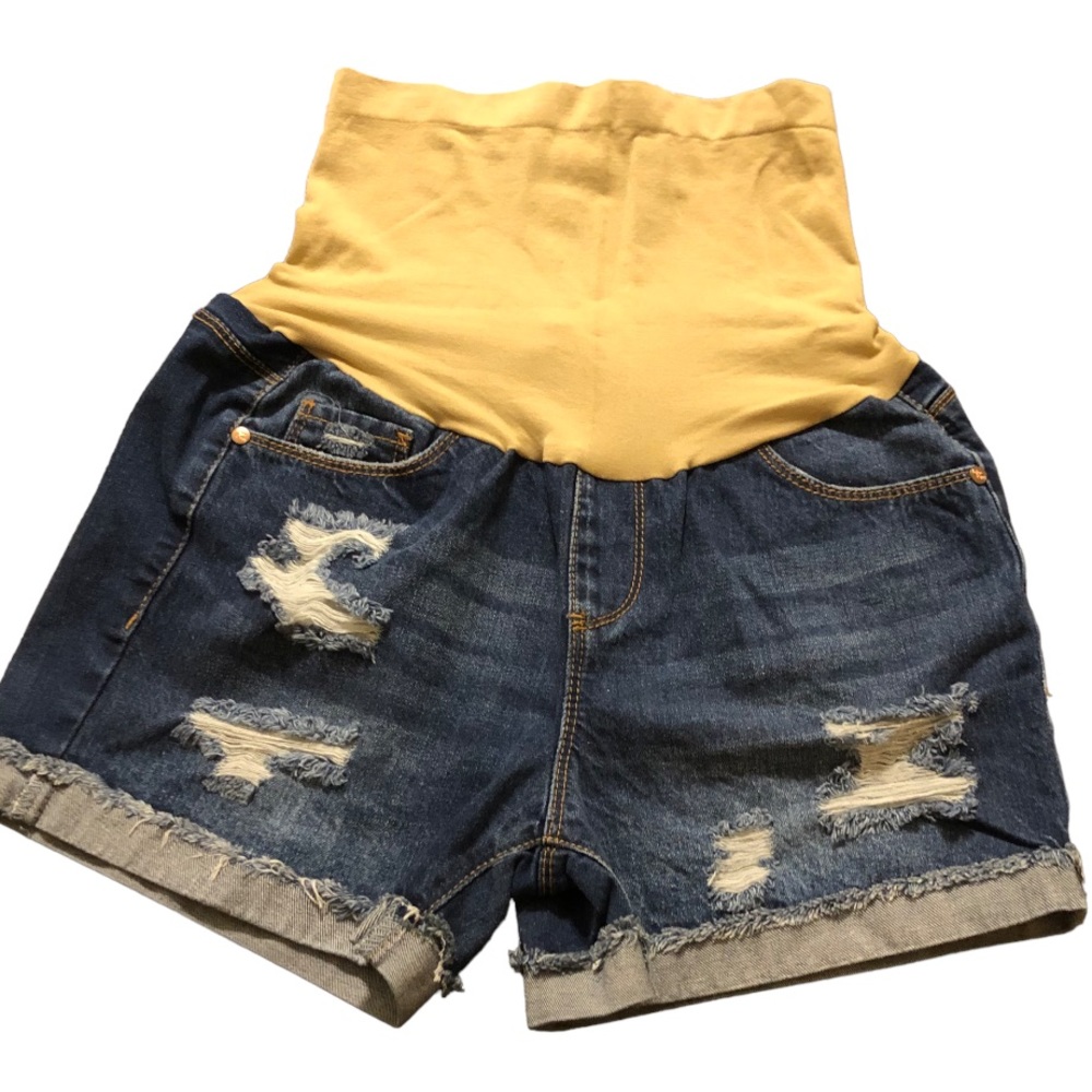 Indigo Poppy Maternity Distressed Jean Shorts size M